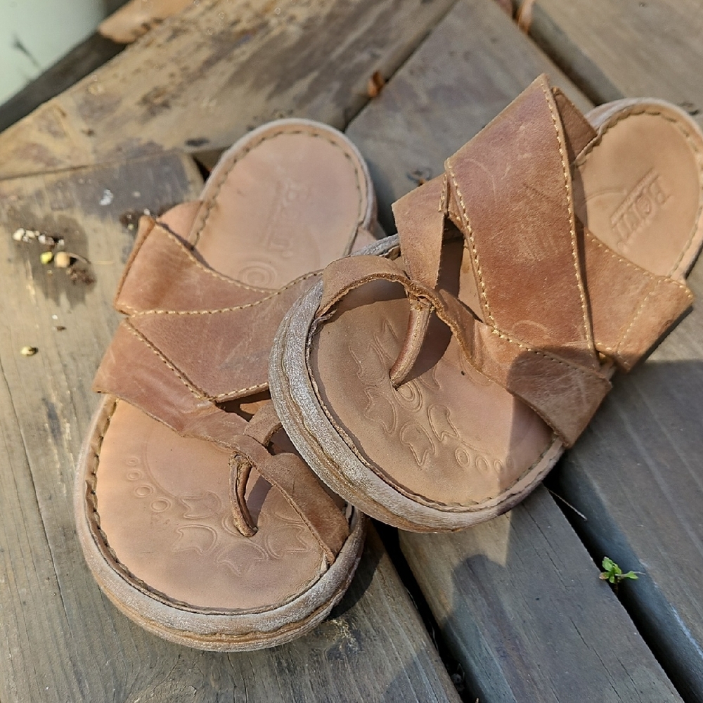 Born Tan Leather Slip-On Sandals